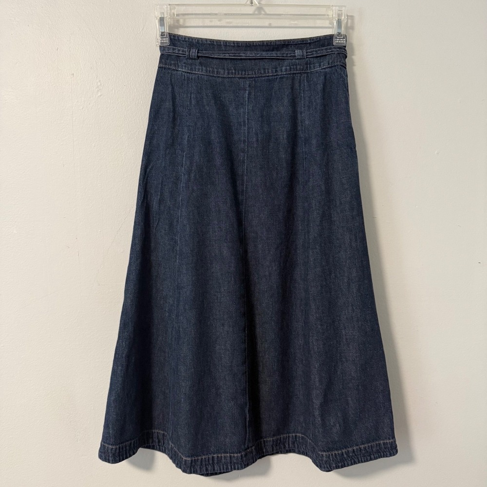 Polo Ralph Lauren Denim Midi Skirt Dark Wash Tie Waist Cotton A-Line Size 2 - Picture 3 of 13